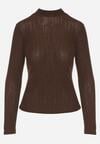 Brązowa Bluzka Longsleeve z Półgolfem z Półtransparentnej Tkaniny z Wiskozą Tuseana