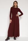 Bordowa Bawełniana Sukienka o Rozkloszowanym Kroju Tuselenea