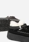 Czarne Śniegowce na Grubej Podeszwie z Frędzlami i Haftem Linodis