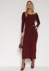 Bordowa Dopasowana Sukienka z Ozdobnym Marszczeniem Trenem i Rozcięciem Alutria