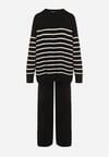 Czarny Komplet z Wełną i Bawełną Sweter w Paski i Szerokie Spodnie Neveena