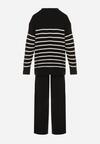 Czarny Komplet z Wełną i Bawełną Sweter w Paski i Szerokie Spodnie Neveena
