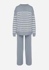 Niebieski Komplet z Wełną i Bawełną Sweter w Paski i Szerokie Spodnie Neveena