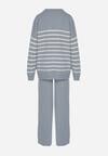 Niebieski Komplet z Wełną i Bawełną Sweter w Paski i Szerokie Spodnie Neveena