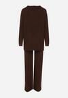 Brązowy Dzianinowy Komplet z Bawełną i Wełną Długi Sweter i Szerokie Spodnie Reinesa