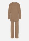 Ciemnobeżowy Dzianinowy Komplet z Bawełną i Wełną Długi Sweter i Szerokie Spodnie Reinesa