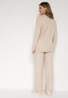 Beżowy Dzianinowy Komplet z Bawełną i Wełną Długi Sweter i Szerokie Spodnie Reinesa