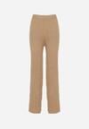 Beżowe Prążkowane Spodnie z Wełną o Szerokim Kroju z Wysokim Stanem Reinnia
