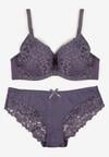 Fioletowy Klasyczny Komplet Biustonosz i Majtki Figi z Koronką Ezilene