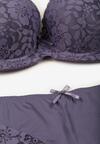 Fioletowy Klasyczny Komplet Biustonosz i Majtki Figi z Koronką Ezilene