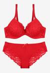 Czerwony Klasyczny Komplet Biustonosz i Majtki Figi z Koronką Ezilene
