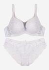 Biały Klasyczny Komplet Biustonosz i Majtki Figi z Koronką Ezilene