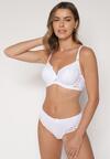 Biały Klasyczny Komplet Biustonosz i Majtki Figi z Koronką Ezilene