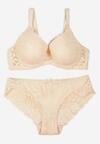 Beżowy Klasyczny Komplet Biustonosz i Majtki Figi z Koronką Ezilene
