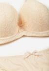Beżowy Klasyczny Komplet Biustonosz i Majtki Figi z Koronką Ezilene