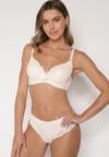 Beżowy Klasyczny Komplet Biustonosz i Majtki Figi z Koronką Ezilene