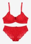 Czerwony Komplet Biustonosz i Majtki Typu Figi Ozdobiony Koronką Ezivane