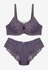 Fioletowy Komplet Biustonosz i Majtki Typu Figi Ozdobiony Koronką Ezivane
