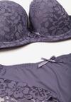 Fioletowy Komplet Biustonosz i Majtki Typu Figi Ozdobiony Koronką Ezivane