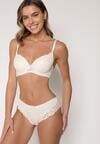 Jasnobeżowy Komplet Biustonosz i Majtki Typu Figi Ozdobiony Koronką Ezivane
