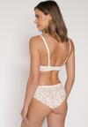 Jasnobeżowy Komplet Biustonosz i Majtki Typu Figi Ozdobiony Koronką Ezivane