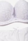 Biały Komplet Biustonosz i Majtki Typu Figi Ozdobiony Koronką Ezivane