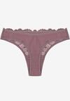 Fioletowe Koronkowe Majtki Stringi z Bawełny Venalora