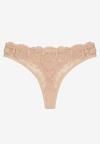 Beżowe Koronkowe Majtki Stringi z Bawełny Venalora