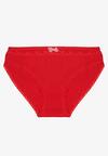 Czerwone Bawełniane Majtki Typu Figi z Koronką i Kokardą Zeteria