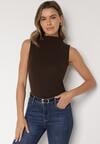 Ciemnobrązowy Bawełniany Top o Dopasowanym Kroju z Półgolfem Unarisa