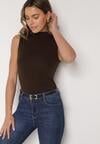 Ciemnobrązowy Bawełniany Top o Dopasowanym Kroju z Półgolfem Unarisa