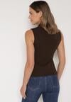Ciemnobrązowy Bawełniany Top o Dopasowanym Kroju z Półgolfem Unarisa