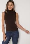 Ciemnobrązowy Bawełniany Top o Dopasowanym Kroju z Półgolfem Unarisa