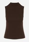 Ciemnobrązowy Bawełniany Top o Dopasowanym Kroju z Półgolfem Unarisa