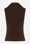 Ciemnobrązowy Bawełniany Top o Dopasowanym Kroju z Półgolfem Unarisa
