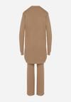 Ciemnobeżowy Komplet Dzianinowy z Bawełną Spodnie Kamizelka i Długi Kardigan Meviravia