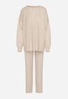 Jasnobeżowy Komplet Dzianinowy z Bawełną i Wełną Spodnie i Warkoczowy Sweter Errela