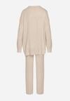 Jasnobeżowy Komplet Dzianinowy z Bawełną i Wełną Spodnie i Warkoczowy Sweter Errela