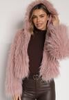 Różowa Kurtka Futerko na Suwak z Kapturem Zetale