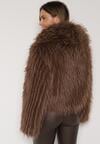 Brązowa Kurtka Futerko na Suwak z Kapturem Zetale