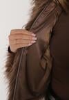 Brązowa Kurtka Futerko na Suwak z Kapturem Zetale