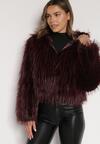 Bordowa Kurtka Futerko na Suwak z Kapturem Zetale