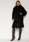 Czarny Jednorzędowy Płaszcz Futro z Szerokim Kołnierzem Wedinalia
