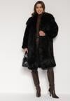 Czarny Jednorzędowy Płaszcz Futro z Szerokim Kołnierzem Wedinalia