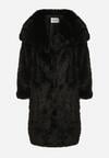 Czarny Jednorzędowy Płaszcz Futro z Szerokim Kołnierzem Wedinalia