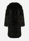 Czarny Jednorzędowy Płaszcz Futro z Szerokim Kołnierzem Wedinalia