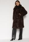 Brązowy Jednorzędowy Płaszcz Futro z Szerokim Kołnierzem Wedinalia