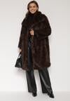 Brązowy Jednorzędowy Płaszcz Futro z Szerokim Kołnierzem Wedinalia