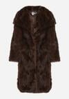 Brązowy Jednorzędowy Płaszcz Futro z Szerokim Kołnierzem Wedinalia