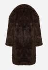 Brązowy Jednorzędowy Płaszcz Futro z Szerokim Kołnierzem Wedinalia